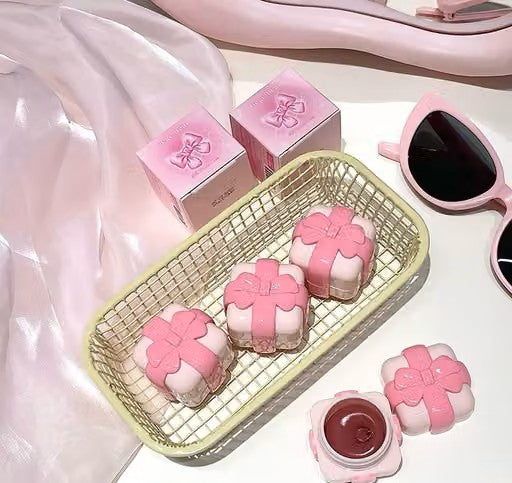 Gege Bear Ribbon Gift Blush| Whimsical Cream Blush with a Bow | Soft Pink Matte Lip & Cheek Color | Gege Bear Multipurpose Beauty Balm | Ribbon Compact Blush for a Soft Pop of Color
