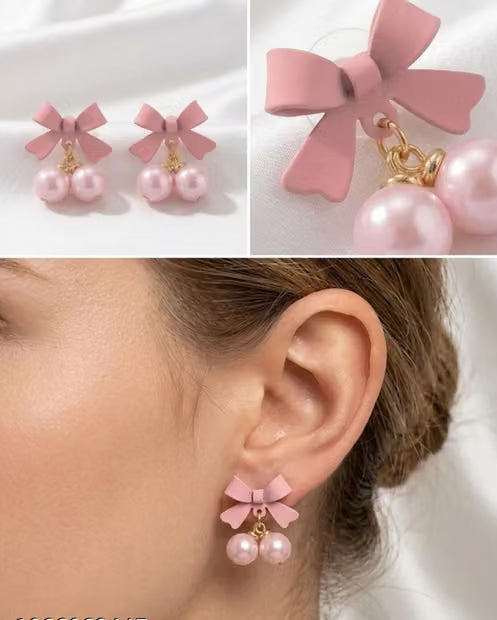 Korean Bow Charm Drop Earrings Combo Set (Pack of 2)