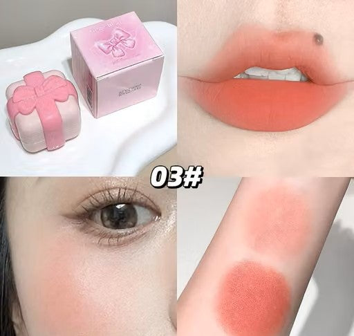 Gege Bear Ribbon Gift Blush| Whimsical Cream Blush with a Bow | Soft Pink Matte Lip & Cheek Color | Gege Bear Multipurpose Beauty Balm | Ribbon Compact Blush for a Soft Pop of Color