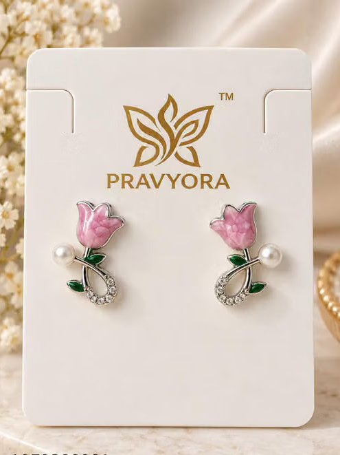 Pink Tulip Pearl Stud Earrings