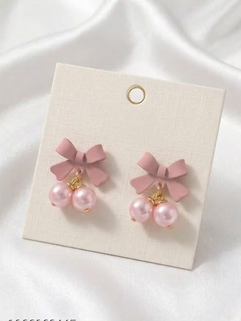 Korean Bow Charm Drop Earrings Combo Set (Pack of 2)