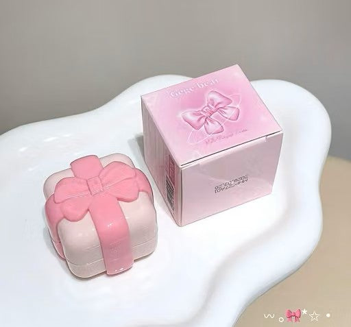 Gege Bear Ribbon Gift Blush| Whimsical Cream Blush with a Bow | Soft Pink Matte Lip & Cheek Color | Gege Bear Multipurpose Beauty Balm | Ribbon Compact Blush for a Soft Pop of Color