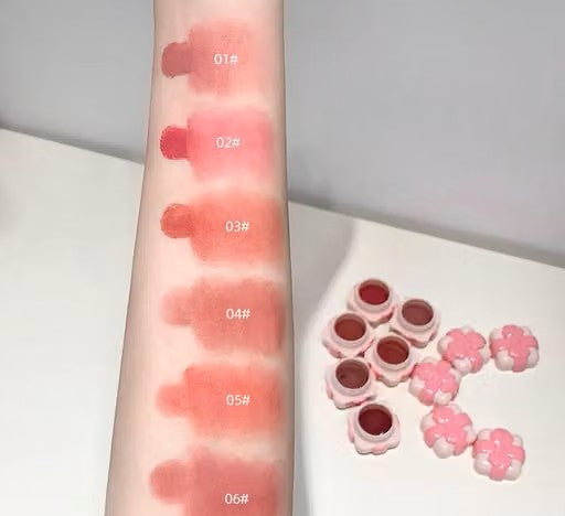 Gege Bear Ribbon Gift Blush| Whimsical Cream Blush with a Bow | Soft Pink Matte Lip & Cheek Color | Gege Bear Multipurpose Beauty Balm | Ribbon Compact Blush for a Soft Pop of Color