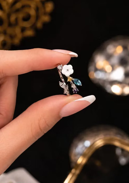 Silver Plated Multicolor Floral Adjustable Finger Ring