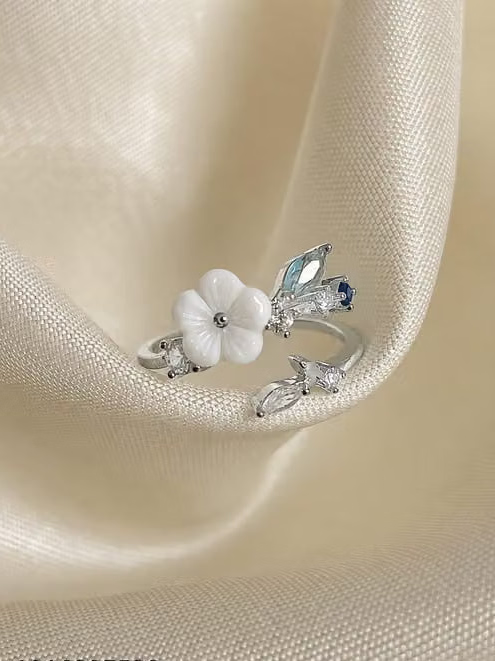 Silver Plated Multicolor Floral Adjustable Finger Ring