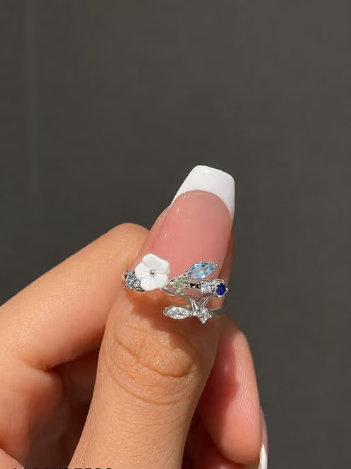 Silver Plated Multicolor Floral Adjustable Finger Ring