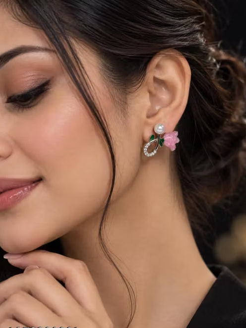 Pink Tulip Pearl Stud Earrings